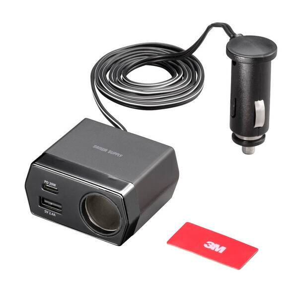 【売り切り】サンワサプライ 車載充電器 200-CAR097 カーチャージャー ソケット付 USB PD20W Type-A Type-C ケーブル長1.2m