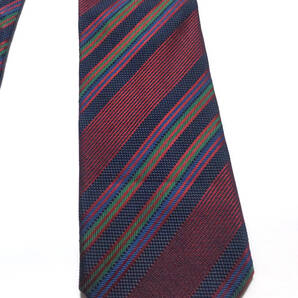 八王子織物 絹100% 紺地に赤×青×緑の変形レジメンタルストライプ柄
