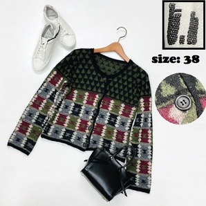 【38】t.b グリーン系 長袖カーディガン トップス レディース 生地ナイロンウールアクリル 日本製レトロ マツオ センソユニコ ティー・ビー