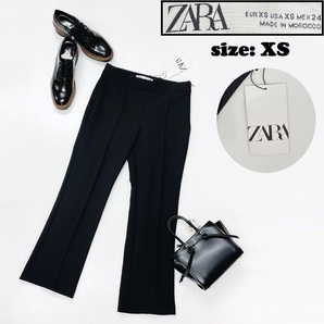 ZARA /XS/ ブラック フレアパンツ レディース タグ付き カジュアル スラックス通勤 大人可愛いフォーマルサイドジップ 生地ストレッチ ザラ