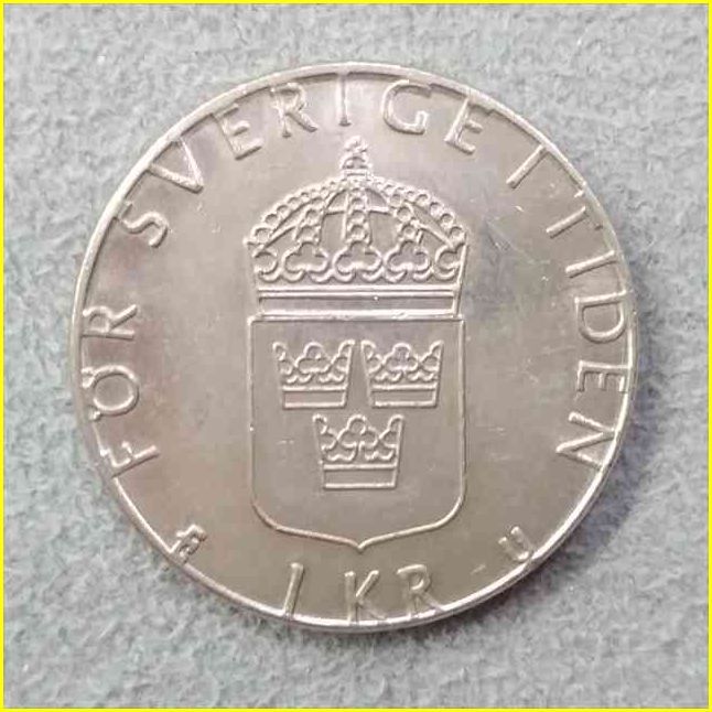 スウェーデン 1963年 1クローネ銀貨 美品 約直径25.0mm重