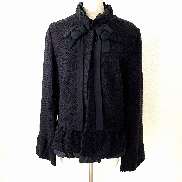 #wnc インゲボルグ INGEBORG ジャケット 13 黒系 スタンドカラー 異素材 薄手 フリル 花モチーフ 大きいサイズ レディース [929635]