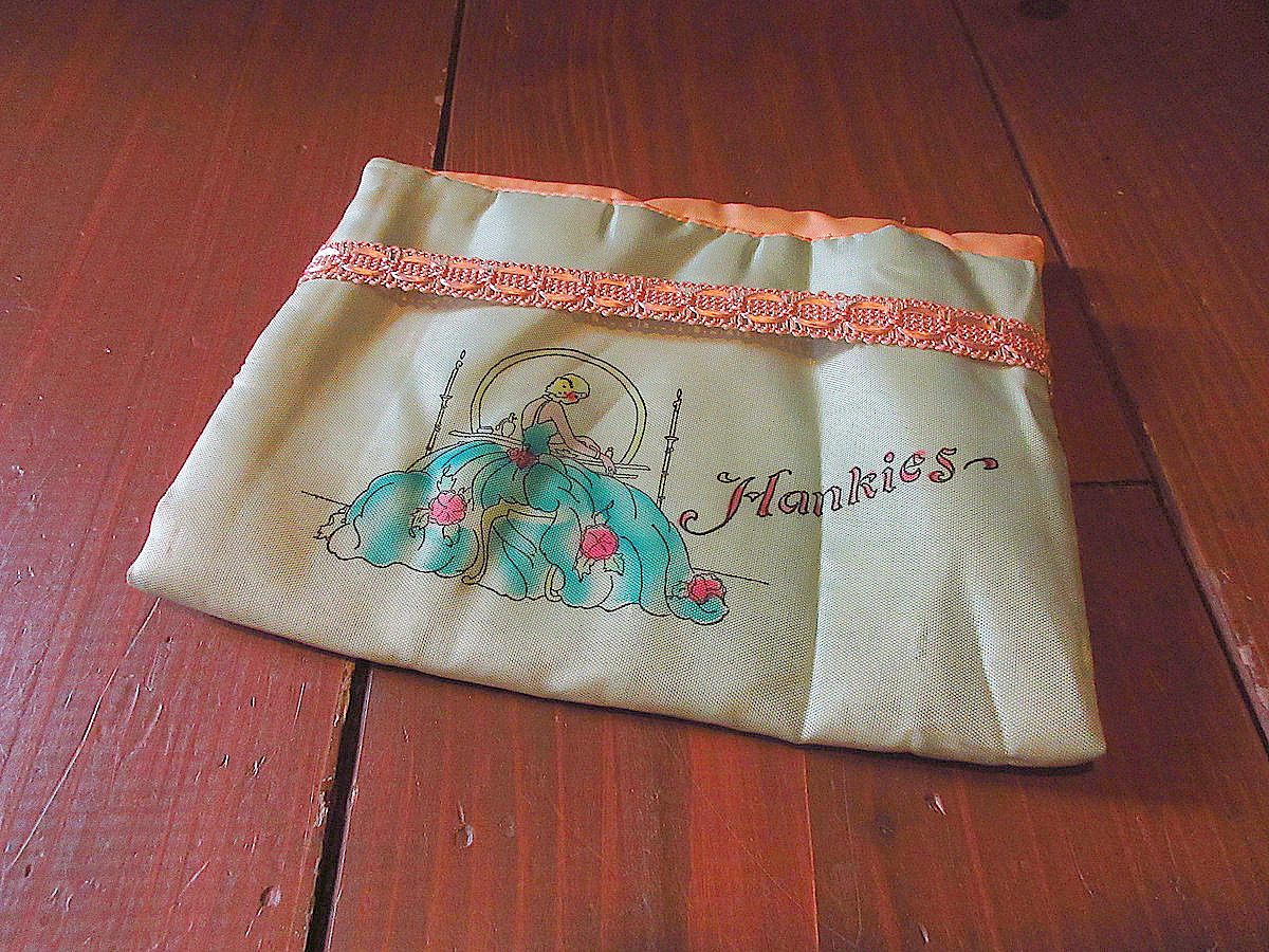 ビンテージ-40’s●プリント入りサテンハンカチホルダー●250115j8-ot