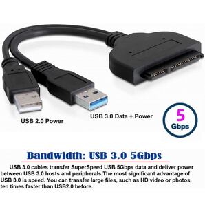 Chenyang SATA - USB 3.0 アダプターケーブル 5V 電源 6Gbps サポート 2.5インチ 外付けSSD HDD HDD HDD 22ピン Sata III