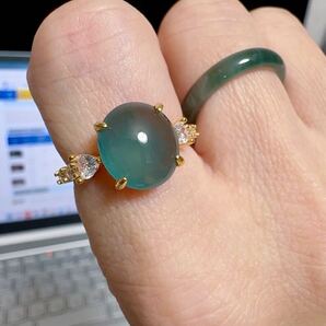 R2M-033 天然本翡翠《本物保証》 A貨藍水翡翠リング約14号 天然石 未処理 一点物 希少 縁起物 お守り パワーストーン