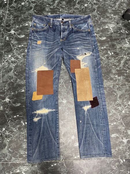 glamb グラム グランジレザーパッチ ダメージ加工デニムパンツ サイズ2
