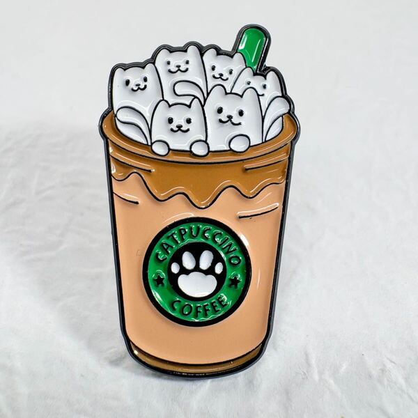 【ピンバッジ】猫 ねこ CATPUCCINO COFFEE たくさんのにゃんこ