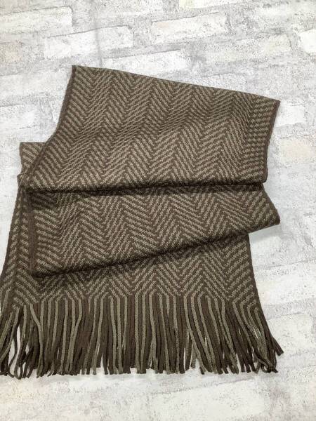 新品 送料無料★暖かいアクリル 180cmロング お買い得マフラー ヘリンボン柄風 ブラウン系
