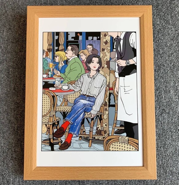 ■江口寿史『デニーズ メニュー イラスト E』B5サイズ 額入り 貴重イラスト 印刷物 ポスター風デザイン 額装品 アートフレーム インテリア