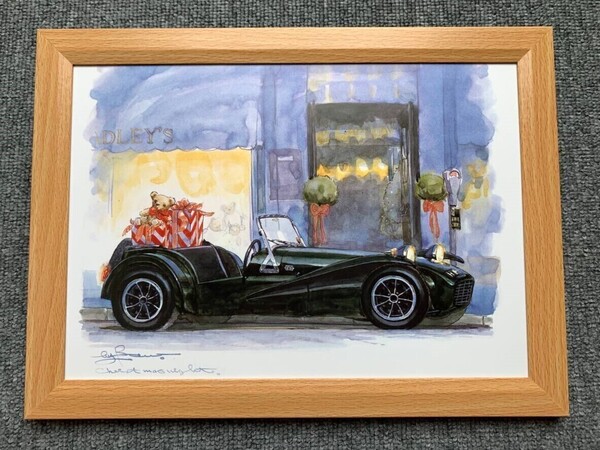 ■BOW。池田和弘『Lotus Seven S3』B5サイズ 額入り 貴重イラスト 印刷物 ポスター風デザイン 額装品 アートフレーム 旧車