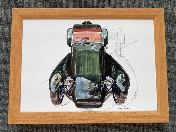 ■BOW。池田和弘『Lotus Seven Sr.Ⅱ』B5サイズ 額入り 貴重イラスト 印刷物 ポスター風デザイン 額装品 アートフレーム 旧車