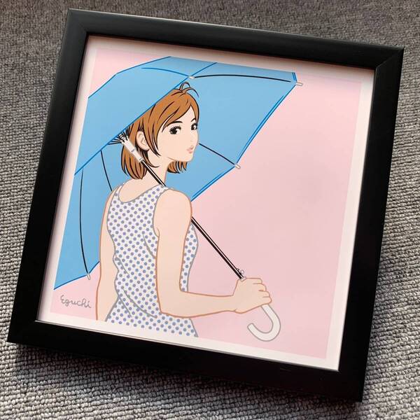 ■江口寿史『SEKAI NO OWARI <A>』スクエア 20cm×20cm 額入り 貴重イラスト 印刷物 ポスター風デザイン 額装品 アートフレーム 美女