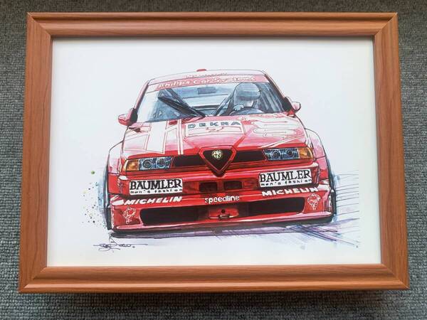 ■BOW。池田和弘『Alfa Romeo 155 V6』B5サイズ額入り 貴重イラスト 印刷物 ポスター風デザイン 額装品 アートフレーム 旧車
