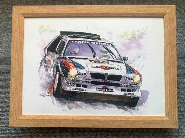 ■BOW。池田和弘『Lancia Delta S4』B5サイズ額入り 貴重イラスト 印刷物 ポスター風デザイン 額装品 アートフレーム 旧車