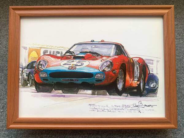 ■BOW。池田和弘『Ferrari 250GTO/64』B5サイズ額入り 貴重イラスト 印刷物 ポスター風デザイン 額装品 アートフレーム 旧車