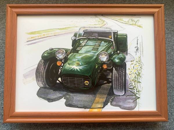 ■BOW。池田和弘『Lotus Seven Sr-3』B5サイズ額入り 貴重イラスト 印刷物 ポスター風デザイン 額装品 アートフレーム 旧車