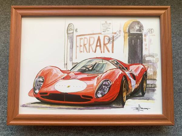 ■BOW。池田和弘『Ferrari 330P3/4』B5サイズ額入り 貴重イラスト 印刷物 ポスター風デザイン 額装品 アートフレーム 旧車