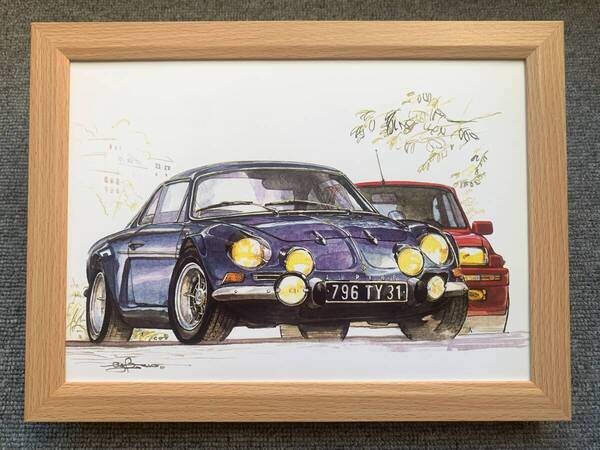 ■BOW。池田和弘『Alpine A110』B5サイズ額入り 貴重イラスト 印刷物 ポスター風デザイン 額装品 アートフレーム 旧車