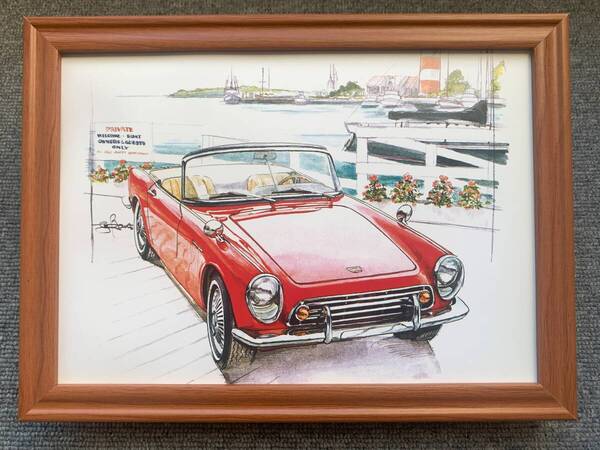 ■BOW。池田和弘『Honda S 500』B5サイズ額入り 貴重イラスト 印刷物 ポスター風デザイン 額装品 アートフレーム 旧車