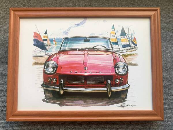 ■BOW。池田和弘『Triumph Spitfire 4』B5サイズ額入り 貴重イラスト 印刷物 ポスター風デザイン 額装品 アートフレーム 旧車