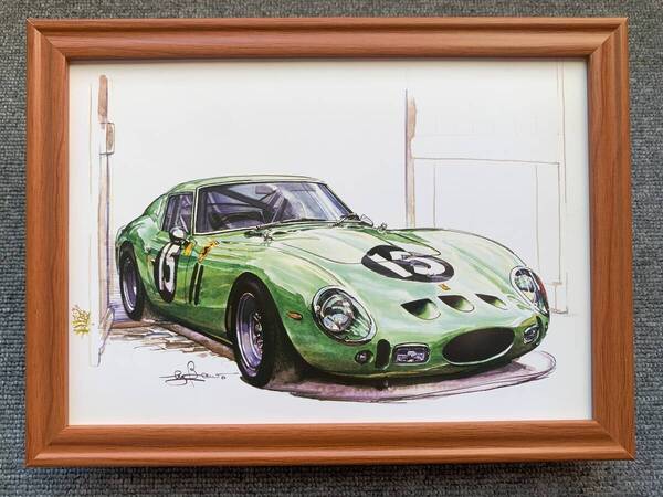 ■BOW。池田和弘『Ferrari 250GTO 3505GT』B5サイズ額入り 貴重イラスト 印刷物 ポスター風デザイン 額装品 アートフレーム 旧車