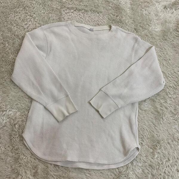 UNIQLO 長袖ワッフルTシャツ トップス S ホワイト D825