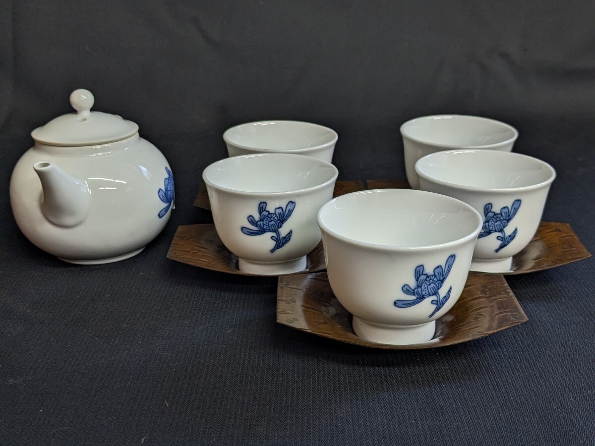 煎茶道具 栄山造 染付『蓮唐草文』煎茶碗 五客セット茶道具