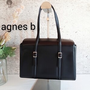良品 アニエスベー agnes b ヴィンテージ レザー フォーマル ハンドバッグ 鞄 オールド ブラック 黒 レディース メンズ