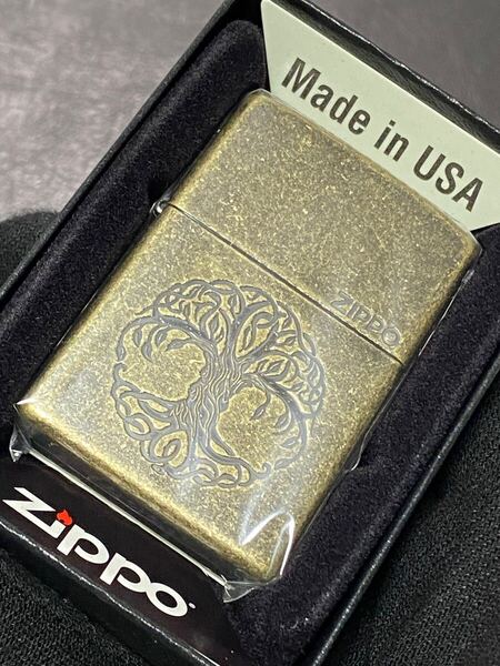zippo ユグドラシル ゴールド 前面刻印 希少モデル 2022年製 ケース 保証書付き