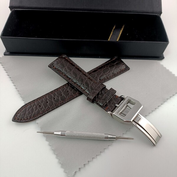 【値引出品】 21mm 腕時計 アリゲーターレザー ベルト ダークブルーブラウン 【対応】IWC パイロット ポルトギーゼ ポートフィノ等