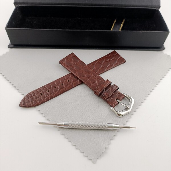 18mm 腕時計 アリゲーター レザー ベルト ブラウン 茶 尾錠タイプ 【対応】 カルティエ タンク 等 Cartier