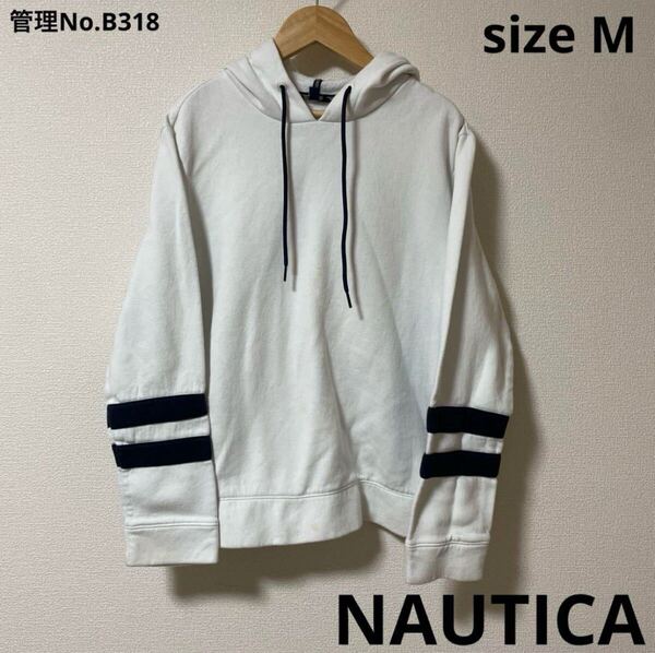 ★送料無料★ 即決 メンズ トップス パーカー ホワイト ストライプ USA古着 Mサイズ NAUTICA ノーティカ