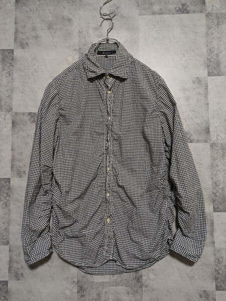 美品 ジョンブル JOHNBULL シャーリングシャツ ギンガムチェック S 黒白 ブラック ホワイト長袖シャツ OSAGARI