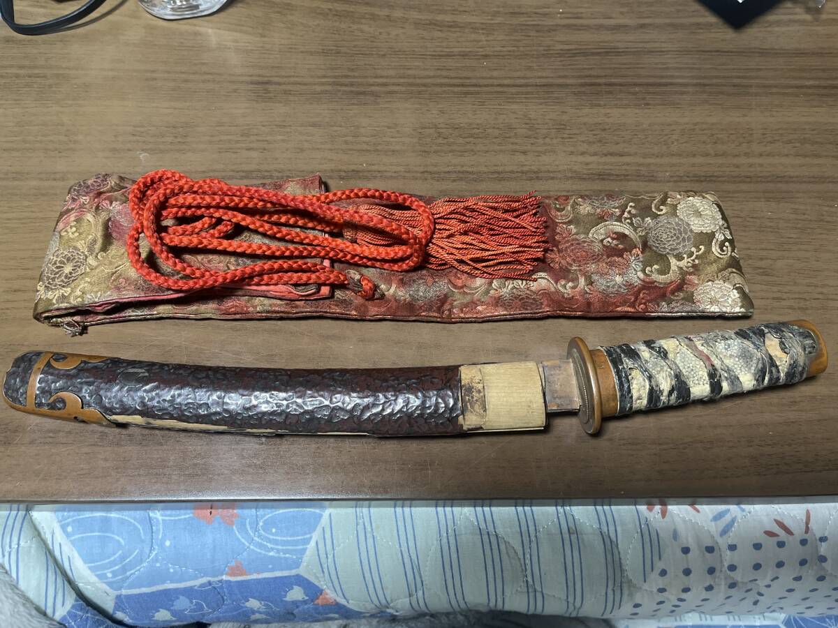 純銀 短刀 日本刀 刻印 家紋 守り刀 縁起物 時代 骨董 294g 古