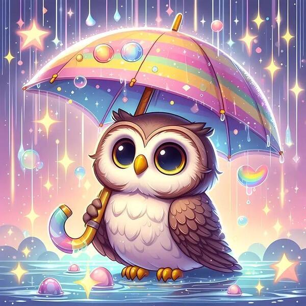 カラフルかわいい傘さしフクロウの5Dダイアモンドアートセット