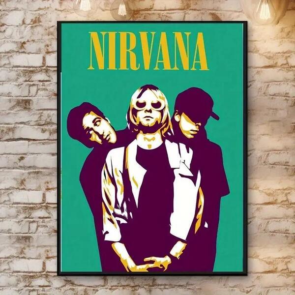 Nirvana Kurt w bandmembers 防水加工キャンバスポスター