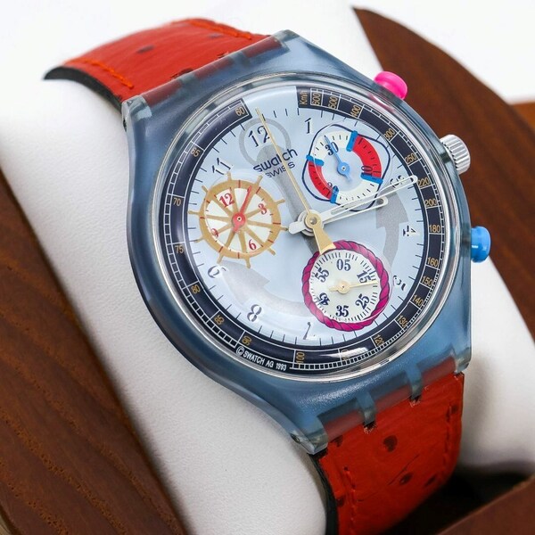 稼働 swatch 腕時計 クロノグラフ 純正レザーベルト SCN110 623