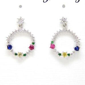 即決★PC-1 訳有品 極上の逸品 絢爛 豪華 レディース 多彩なリース CZダイヤモンドピアス ジルコニア プラチナ仕上 シルバー925