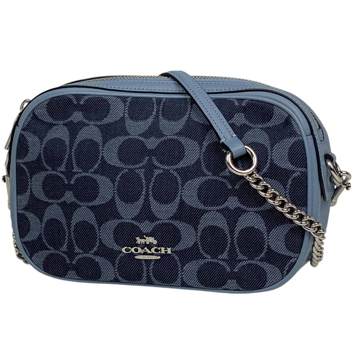 コーチ COACH シグネチャー チェーン ショルダーバッグ 斜め掛け デニム ショルダーバッグ キャンバス ブルー F25878 レディース 【中古】