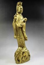 C-234 仏像 木製 金色 高さ47センチ 観音菩薩 仏教 木彫 Kannon Buddha statue 古玩 蔵出_画像4