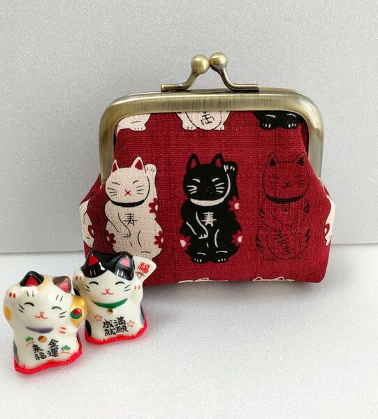 招き猫!がま口財布《エンジ色》