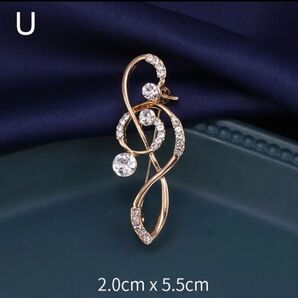 ト音記号 ブローチ ラインストーン ゴールド