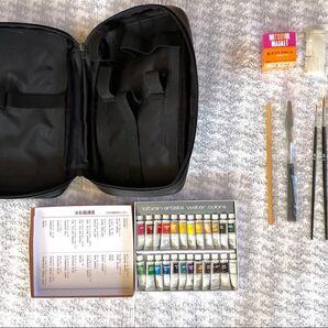 使用回数1回!star 水彩絵画セット 絵具24色 筆4本 専用ヘラ ケース他