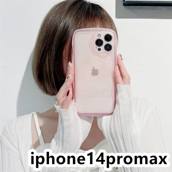 iphone14promaxケース カーバー TPU 可愛い 透明 波型花 お洒落 軽量 ケース 耐衝撃高品質ピンク115
