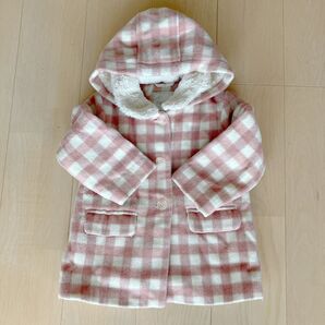 【next】ネクスト チェックコート フード付き ピンク 100