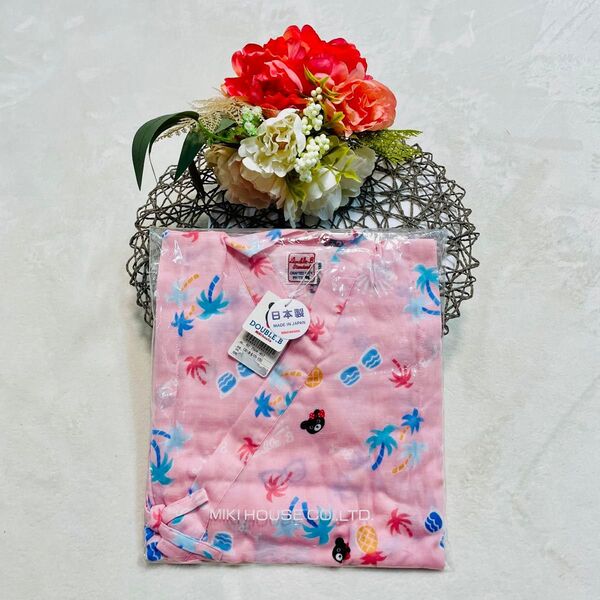 新品 ミキハウス ダブルビー B子ちゃん 甚平 浴衣 南国柄 セットアップ ピンク 日本製 女の子 130