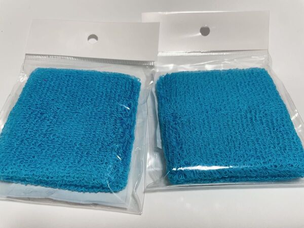 水色リストバンド2個セットサイズW8×H7.5cm柔らかいパイル地吸汗速乾