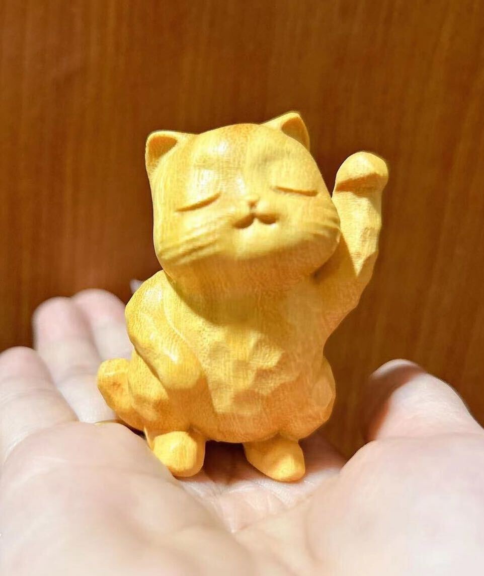 値下げ 木彫り 招き猫 約30センチ