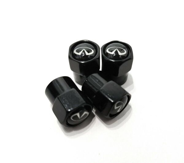 インフィニティ エア バルブキャップ ブラック ホイール クローム 日産 ニッサン 黒色 アルミ タイヤバルブ エアバルブ