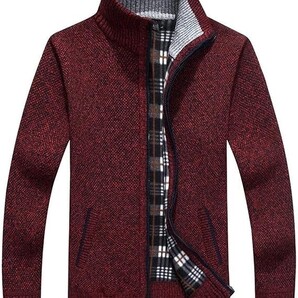 ジャケット 【 赤 】 M メンズ 服 ニット ジップアップ 裏起毛 裏フリース ブルゾン カーディガン ゴルフウェア 40代 50代 60代 冬 春 2